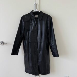 Ann Taylor Black Leather Longline Jacket